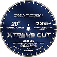 RHAPSODY 20 Inch Diamond Concrete Saw Blade, Segmented General Purpose Blade Dry/Wet Cutting Concrete, Reinforced Concrete, M