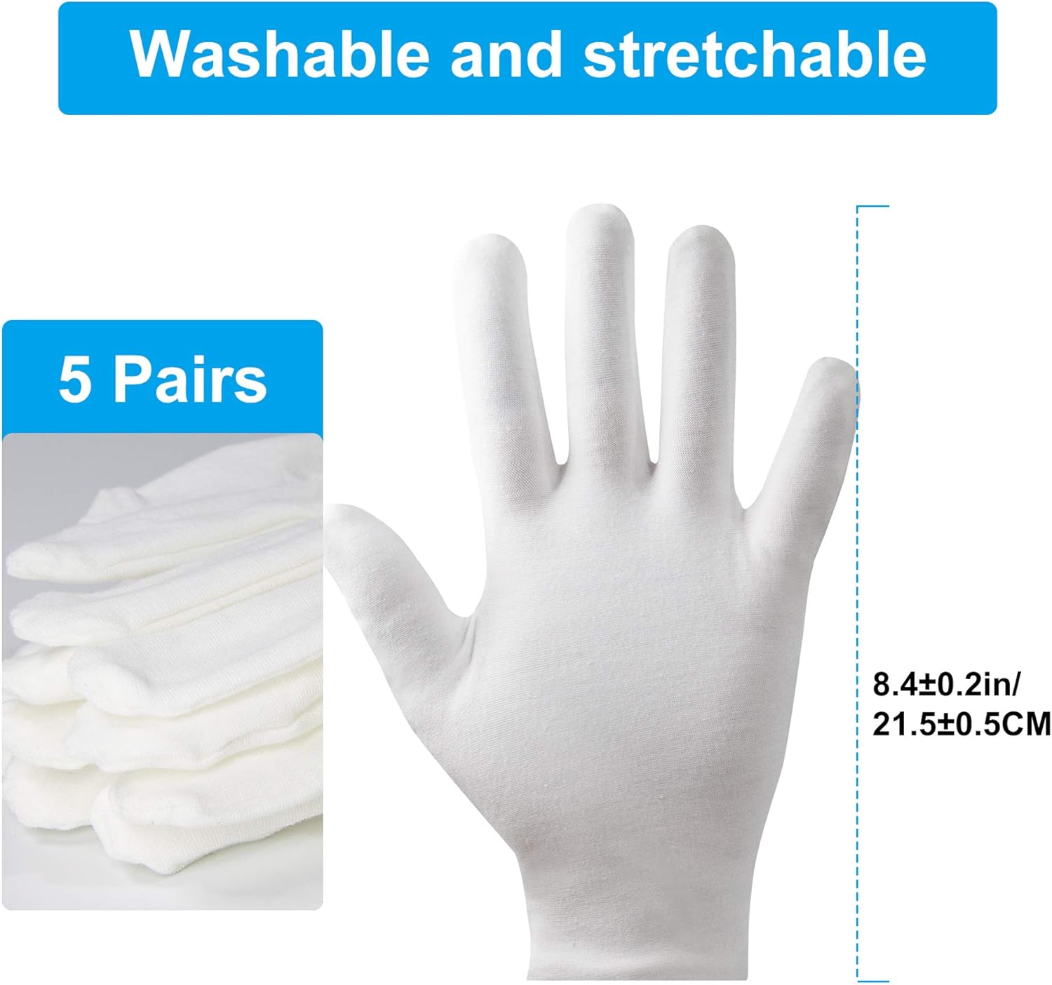 5Pairs(10Pcs) Moisturizing Gloves Overnight, Cotton Gloves for Dry Hands Eczema,White Cotton Gloves for Men and Women,Washable SPA Cotton Inspection Gloves, One Size Fit Most Cloth Gloves: Clothing