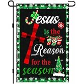 BlissYard Christmas Garden Flag Jesus is the Reason for the Season Winter 12x18 Inch Decorative Outdoor Yard Flags for Home Decor Double Sided Festive Snowflake Scene Religious Decoration