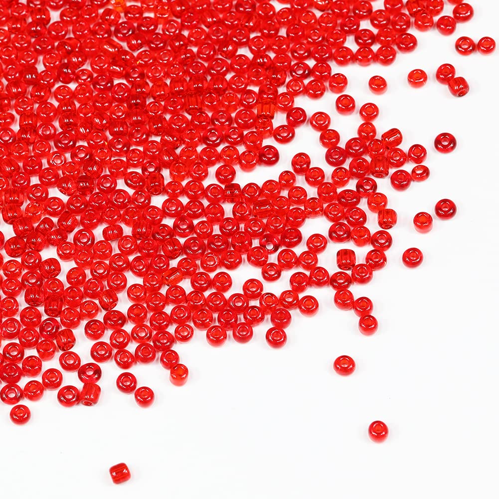 Tibaoffy Transparent Red Beads Size 6/0 Crafts Glass Seed Beads 4mm for Jewelry Making (Total About 100g About 1200pcs)