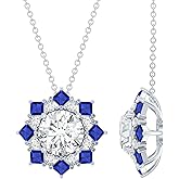 Rosec Jewels Certified 2 Carat Moissanite Sapphire Necklace With Silver Chain, D-Vs1 Quality, Womens Moissanite Pendant - Gift For Her