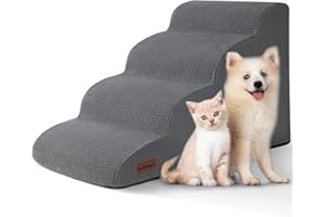 Aodisman Dog Steps for Bed, 4-Step Dog Stairs Ramp for Small Dogs and Cats, Indoor Non-Slip Pet Stairs Suitable for Older, Short-Legged, and Puppy Dogs to Climb onto High Beds and Couch, 17.4" H,Grey