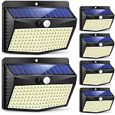 Peasur Solar Motion Sensor Outdoor Lights 6 Pack, 168 LED, Cool White | IP65 Waterproof, 120&deg; PIR, 1200mAh, 3 Modes, Bright Security Lighting for Porch, Deck, Fence, Patio, Yard &amp; Exterior Wall