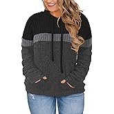 VISLILY Plus-Size-Hoodies for Women Casual Color Block Sweaters Long Sleeve Pullover Sweatshirts Cute Loose Tops with Pocket