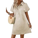Acelitt Summer Lapel Collared Dresses for Women 2026 Batwing Short Sleeve Mini Dress Beach Sundress