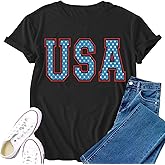 VERYNEAT Womens USA Shirt American Patriotic Shirts Round Neck Casual Loose Tops