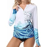 Rash Guard for Women UPF 50+ Swim Shirts 1/4 Zip Long Sleeve SPF UV Protection Shirts No Bottom Tops with Thumb Hole