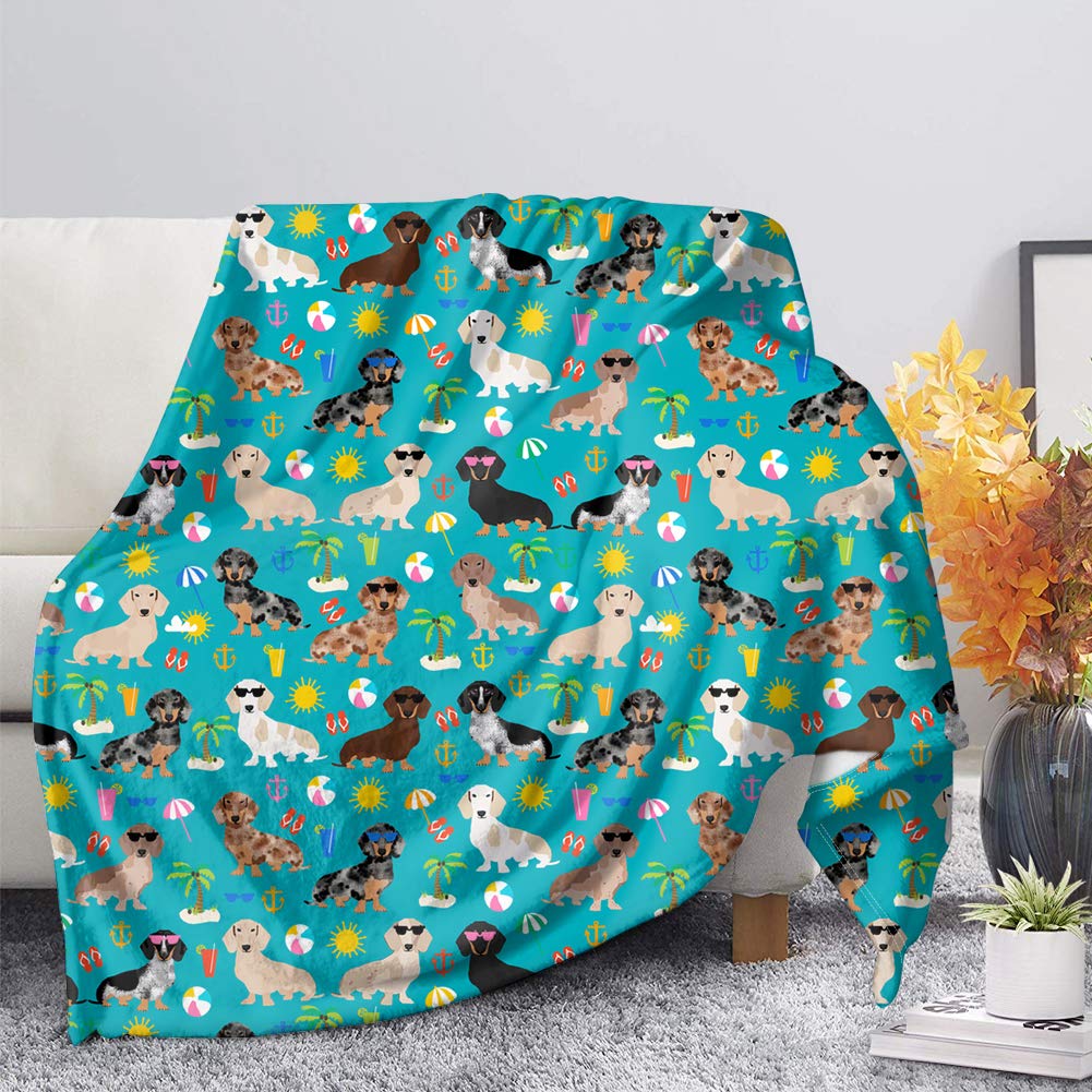 POLERO Cute Dachshund Print Fleece Throw Blanket, Trendy Lightweight Blanket,Microfiber Soft Flannel Blanket for Kids Toddler Women Mens (130x150cm — image 1