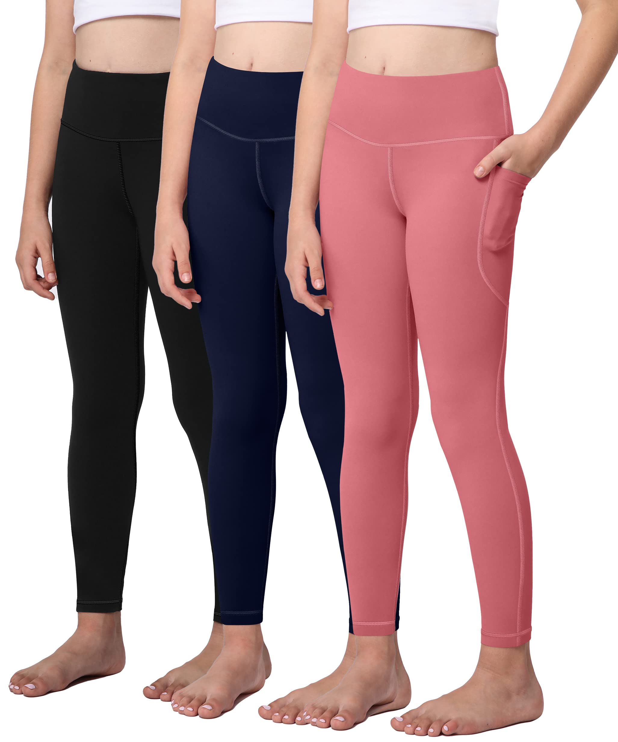 Photo 1 of AENLLEY Yoga Active Leggings for Girls with 2 Pockets - Kids Workout Yoga Pants for Athletic (Pack of 3) M