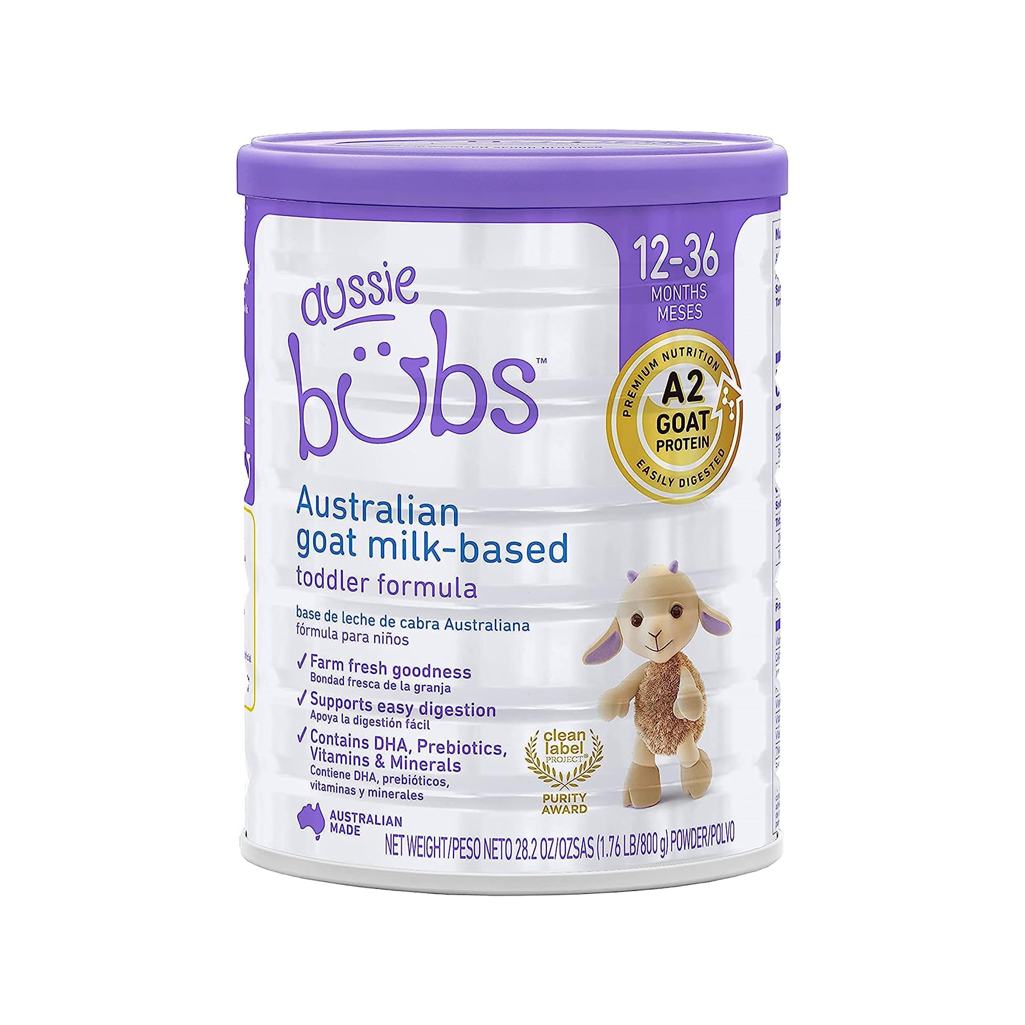 Aussie Bubs Australian Goat Milk-Based Toddler Formula, For Kids 12-36 months, Made with Fresh Goat Milk, 28.2 oz