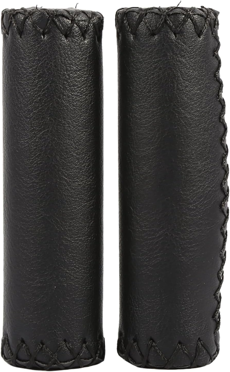 Hominas Leather Bike Grips, 1 Pair Leather Handlebar Grips Ergonomic Handlebar Grips Bike Handle Cover Grips for Mountain Bike Scooter (Black)