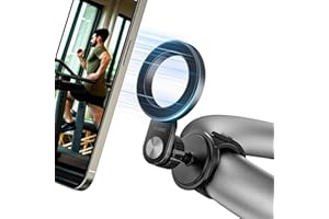 A2C Adjustable Strap Magnetic Bar Phone Mount for Peloton Treadmill, Exercise/Stationary Bikes, Stroller, Shopping Cart, Fits 0.5-1.5" Handlebars, 17 Strong Magnet Gym Phone Holder for iPhone Magsafe