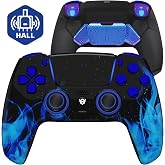 HEXGAMING RIVAL PRO Wireless Controller Compatible with ps5, Blue Flames | Hall Effect Joysticks, Mouse-Click Triggers &amp; Bumpers, 4 Remappable Back Buttons, 8 Swappable Sticks, FPS Gaming