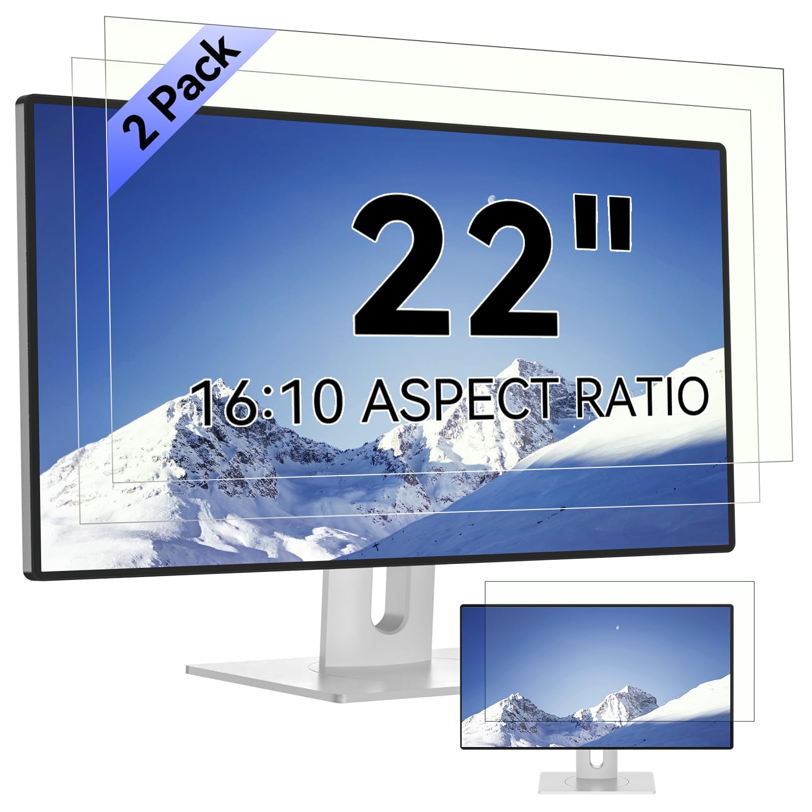 Photo 1 of [2-Pack] 22 Inch Computer Blue Light Blocking Screen Protector for 16:10 Widescreen Monitor, Anti Glare Anti-UV Eye Protection Desktop PC LED Monitor Filter, Removable Anti-Scratch Screen Film 22in