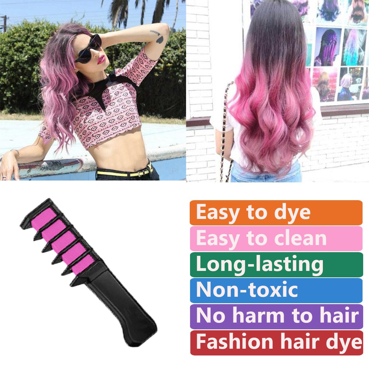 New Hair Chalk Comb Temporary Bright Hair Color Dye for Girls Kids, Washable Hair Chalk for Girls Age 4 5 6 7 8 9 10 New Year Birthday Party Cosplay DIY Children's Day, Halloween, Christmas,6 Colors: Beauty