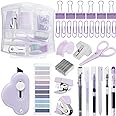 Colarr Mini Office Supply Kit Includes Stapler Tape Dispenser Staple Remover Paper Clips Scissor Staples Pen Sharpener Note Small Telescopic Knife for Office and School Clerk Student (Purple)
