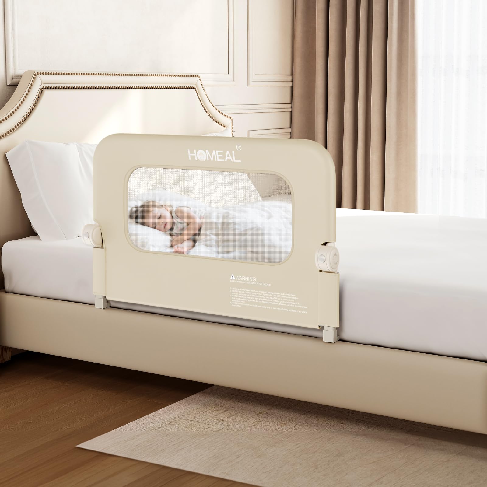 Photo 1 of HOMEAL 32"x24" Bed Rail for Toddlers - Foldable Bed Side Rail with U-Shape Base, Baby Bed Rail Guard for Twin, Full, Queen, King Mattress, Beige, 1 Pack