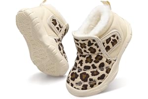 QFH Baby Boys Girls Winter Warm Shoes Cozy Fleece Snow Boots Toddler Non-Slip Walking Shoes Infant Outdoor Water Resistance Faux Fur Booties