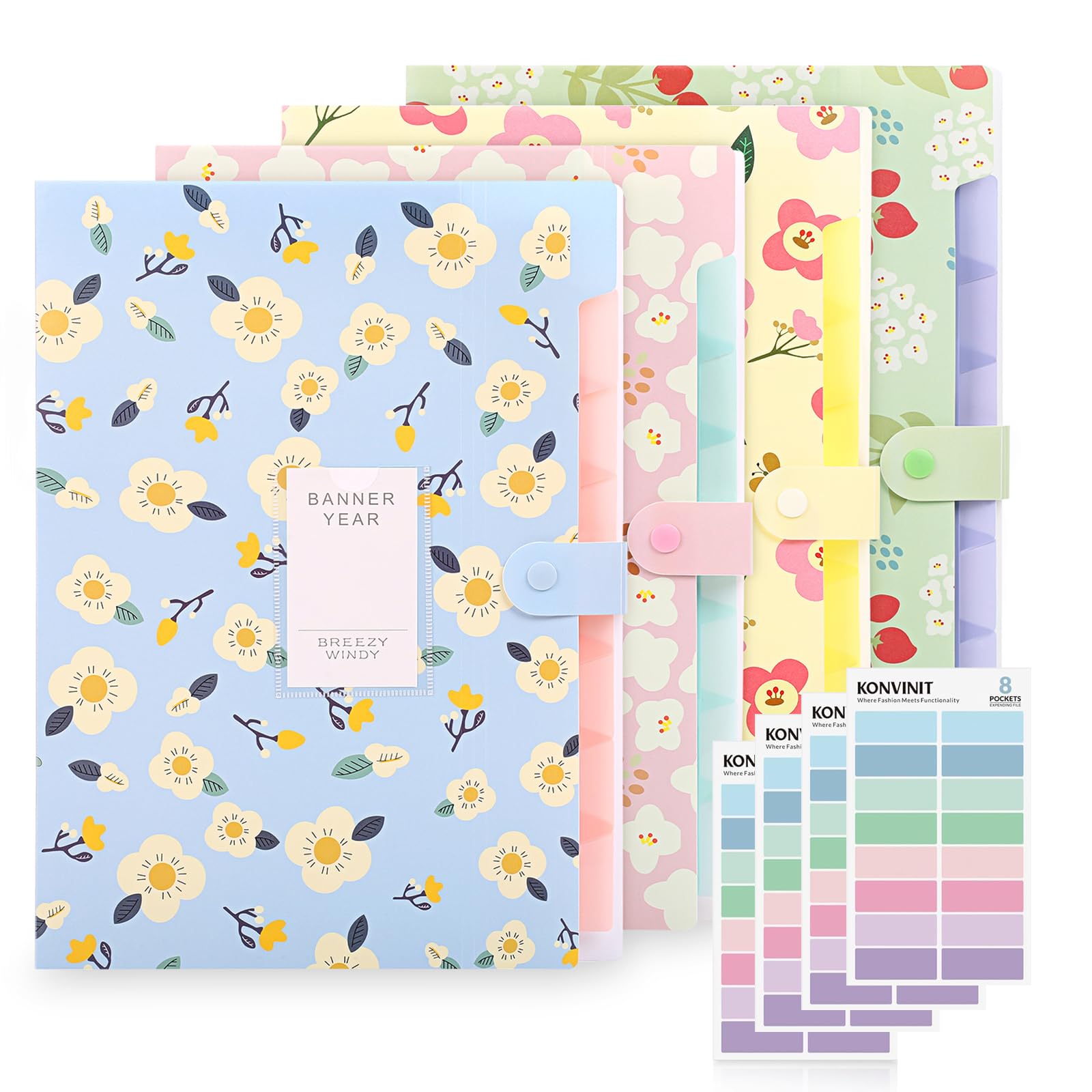KONVINIT 4 Pack Expanding File Organiser A4 with 8 Pockets High Capacity Expandable File Folder for Home School Office
