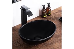 KDKSC Bathroom Vessel Sink 16"x13" Matte Black Oval Bathroom Sink Egg Shape Porcelain Ceramic Modern Above Counter Vanity Sinks