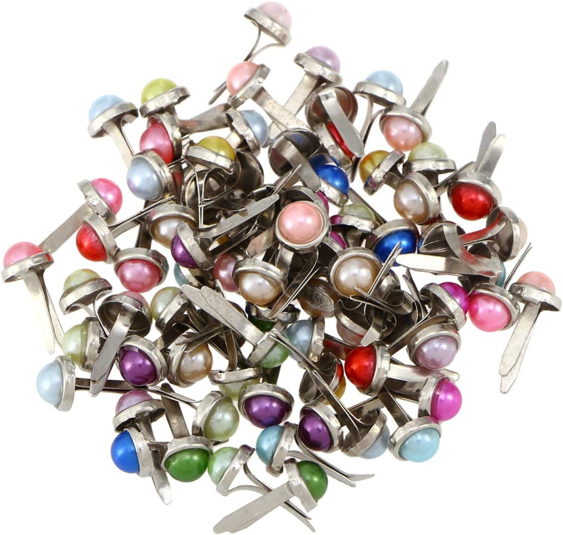 Amosfun 50pcs Mini Round Brads Pearl Pastel Brads for DIY Scrapbooking