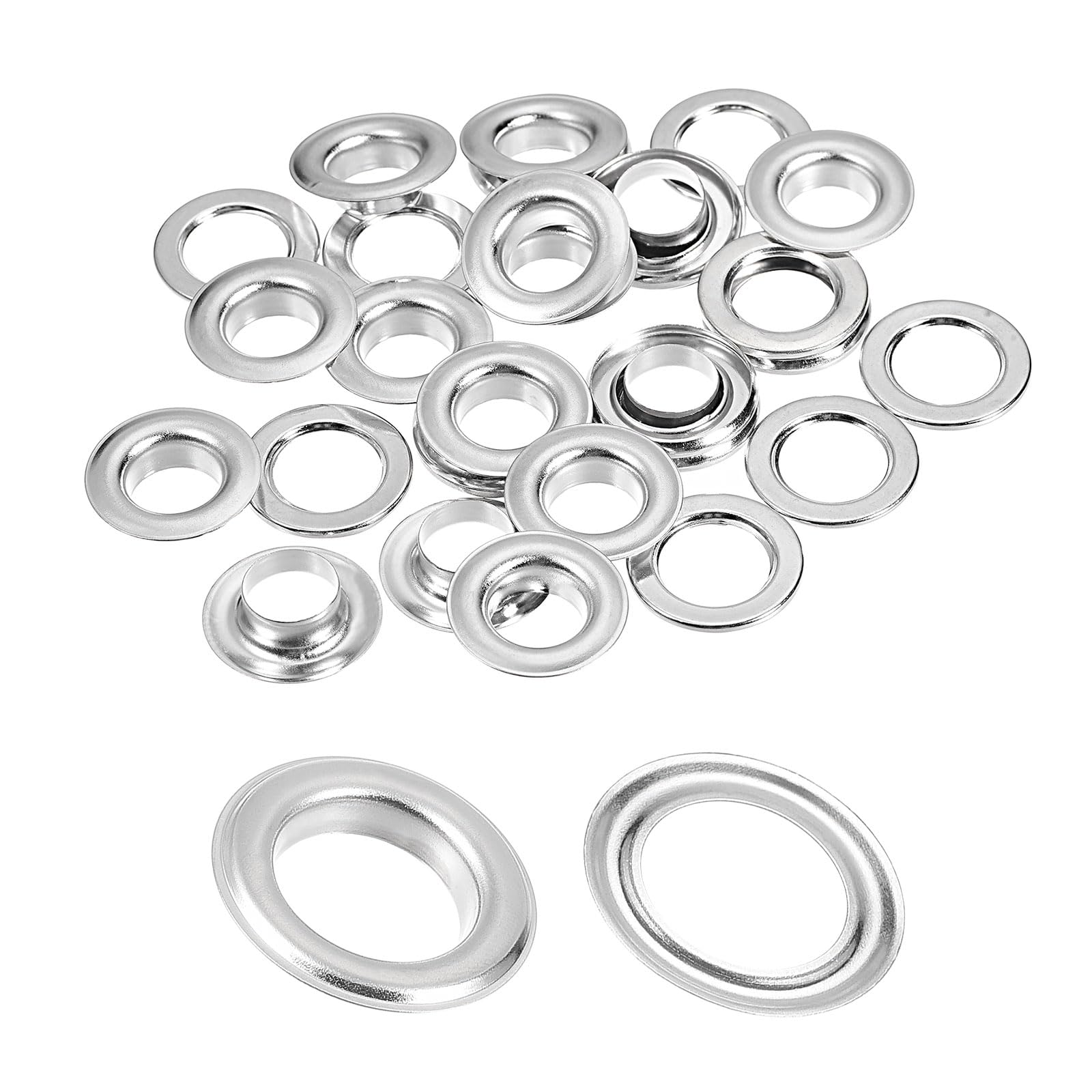 Kozelo 100 Sets Grommets Eyelets - [ 10mm ] Metal Eyelets Washers for Fabric Leather Clothes DIY Use | Silver Tone