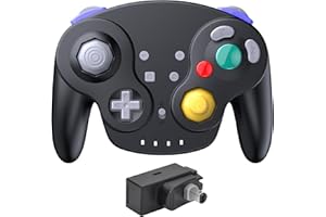 SAFFUN 2.4 GHz Wireless GameCube Controller, for NGC GameCube Console (Built-in Rumble) (Analog Stick) (Analog Triggers) (Rechargeable) (Plug and Play) Black