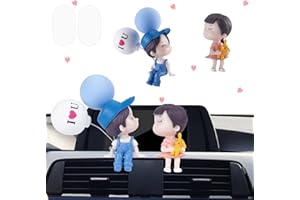 KIHUTOR Car Dashboard Decoration, 2 Packs Lovely Kiss Couple Boys Girls Cute Ornaments with Balloons Car Dash Decorations, Small Auto Interior Display Decor Accessories, Gift for Women