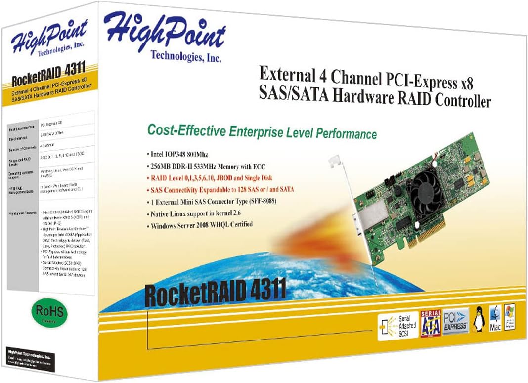 HighPoint RocketRAID 4311 4-Channel PCI-Express x8 SAS 3Gb/s Hardware RAID Controller - Image 3