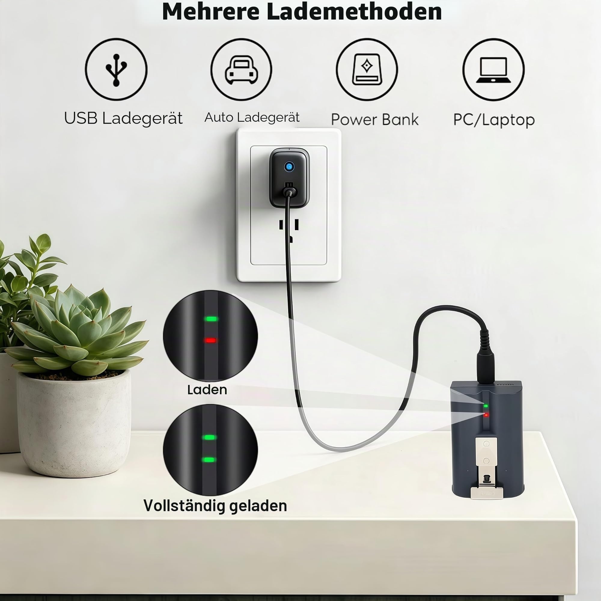 2 Stück 6040mAh Akku und Ladegerät für Ring Video Doorbell 2/3/4/3 Plus Kamera, Stick Up Cam (2. und 3. Gen), Auch für Spotlight Cam und Peephole Cam 4