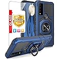 TJS for TCL 30V 5G Case, TCL 30 V 5G Case, with Tempered Glass Screen Protector, Metal Ring Magnetic Support Kickstand Heavy Duty Drop Protector Phone Case Cover (Blue)