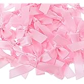 35Pcs Small Pink Bows for Crafts, Cute Mini Satin Fabric Ribbon Bow, Tiny Bowknot Sewing Accessories for Flowers Bakery Wrapping, Christmas Wedding Birthday Party, Gift Box Decoration 2 Inch