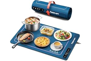TASEVEN Food Warming Mat, Silicone Heating Tray with 7 Temperature Settings, Quick Full Surface Heating Pad, Thermochromic Line, Kids Lock, Electric Warming Tray for Buffets Party