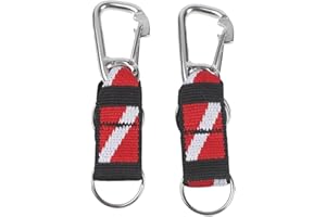 2 pack Scuba Diving Split Ring Connector with Clip, 316 Stainless Steel Quick Release Hook with Dive Flag Webbing Strap for S