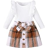Coaturi Baby Girl Clothes Sets: Fall Winter Outfits Ruffle Sleeve Ribbed Tops Button Mini Skirts Set for Toddler 9-48 Months