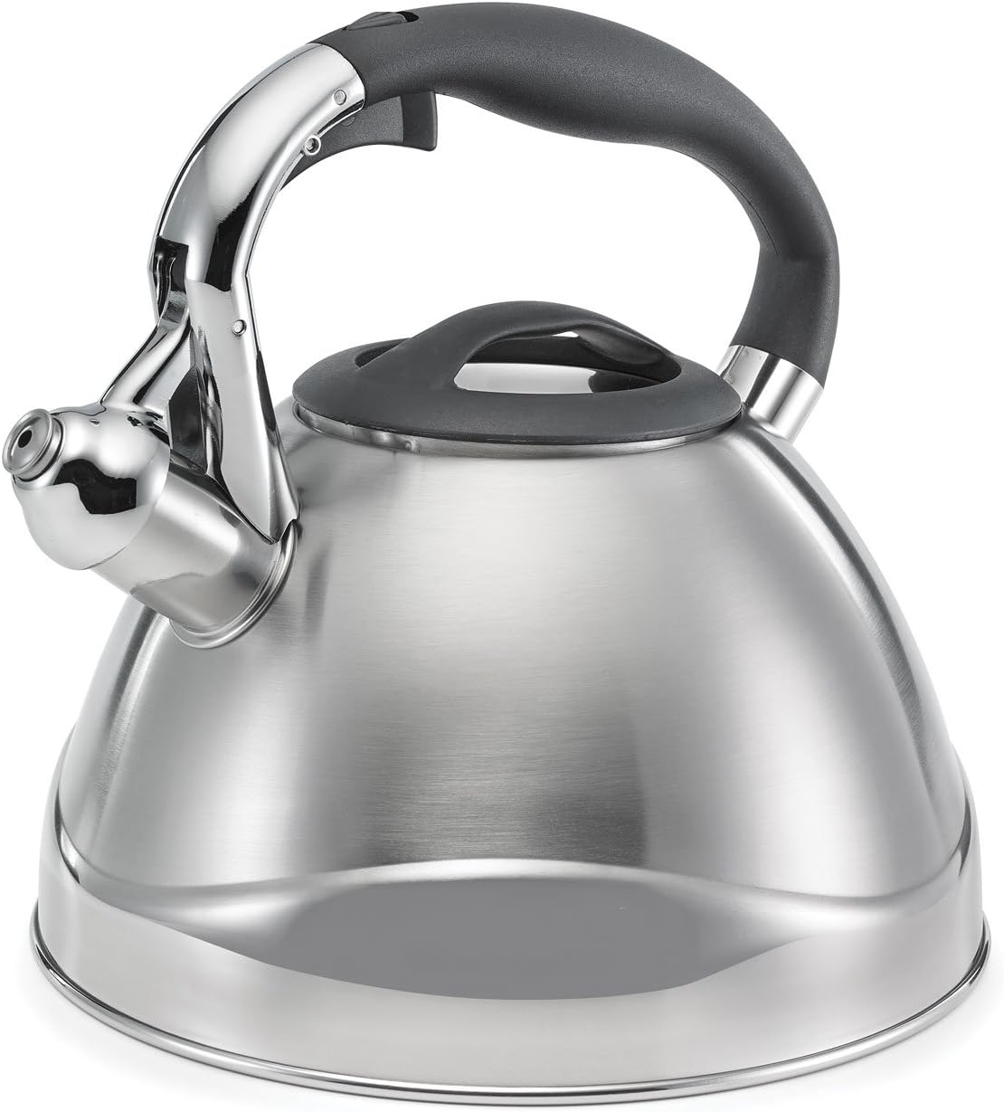Polder Stainless Steel Whistling Kettles with Induction Ready, Fast Heating, 3-Ply Encapsulation (2.6-Quart Retro Large)