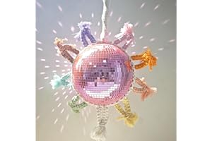 MFGDISCO Sun Disco Ball, Bohemian Mirror Ball with Rainbow Macrame Sunshine Fringe with Hanger, Reflective Disco Sun for Party Home Decor, Pink