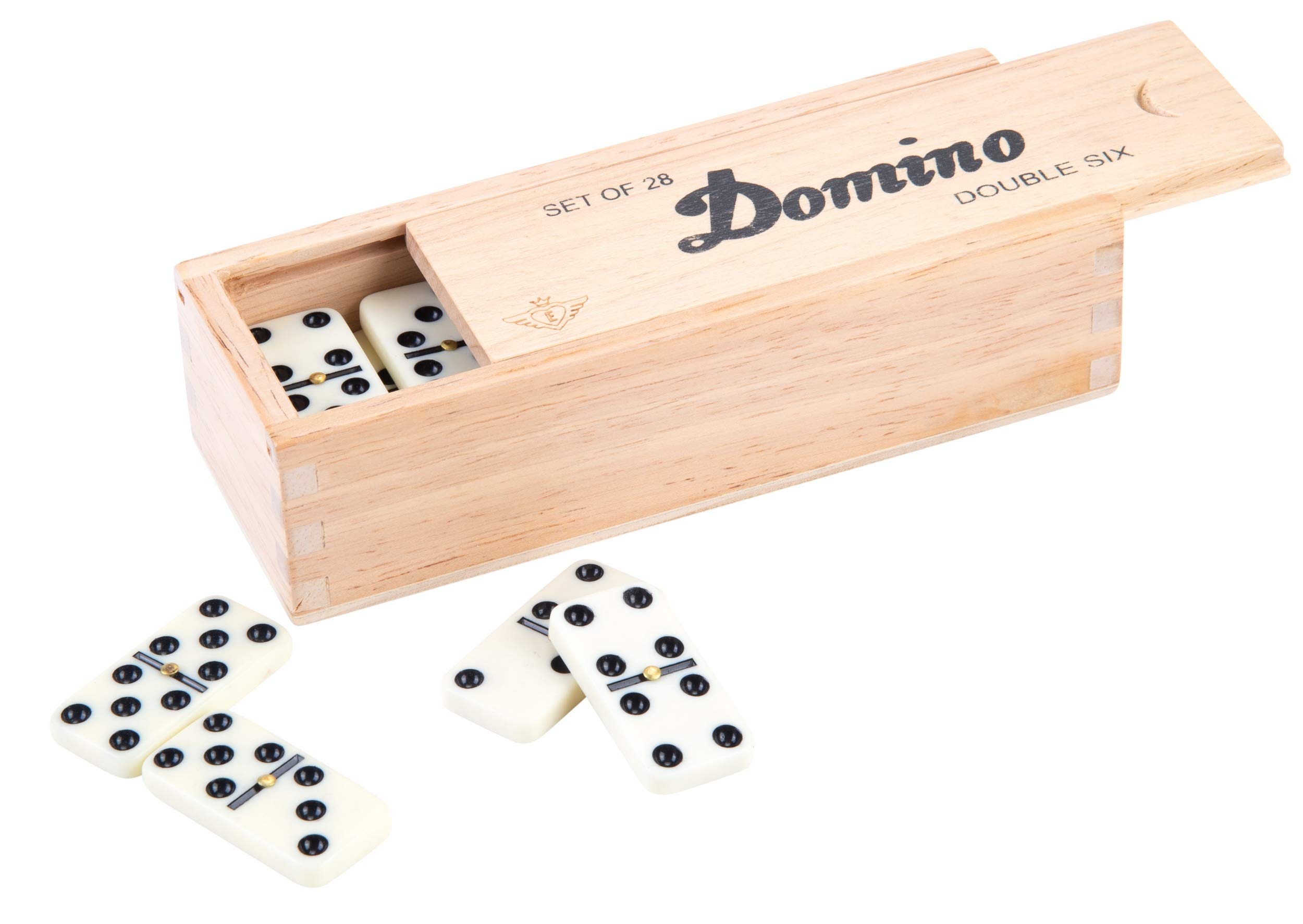 Engelhart Game: Domino Double 6-28 pieces, Wood, For Ages 3 and Up, With Storage Box and Sliding Lid