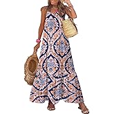 Dokotoo Women Summer Dresses 2026 Spaghetti Strap Scoop Neck Smocked Ruffle Flowy Boho Maxi Dress