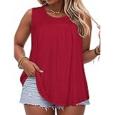 Women Plus Size Tank Top Casual Summer Tops Loose Fit Sleeveless T Shirts Trendy Crewneck Tunic Tees