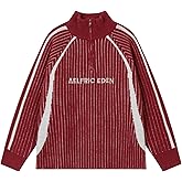 Aelfric Eden Vintage Striped Quarter Zip Sweaters Knit Long Sleeve Drop Shoulder Pullover Sweater Y2K Fall Outfits