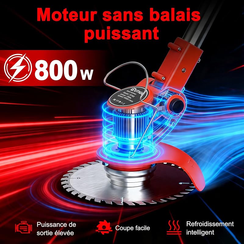 Débroussailleuse Electrique sans Fil 21V, avec 2 pièces Batterie et 4 Types de Lames Débroussailleuse à Gazon sans balais,légères et à Faible Bruit,pour Jardin Élagage,Pelouses et Terres Agricoles — photo 2 sur 8