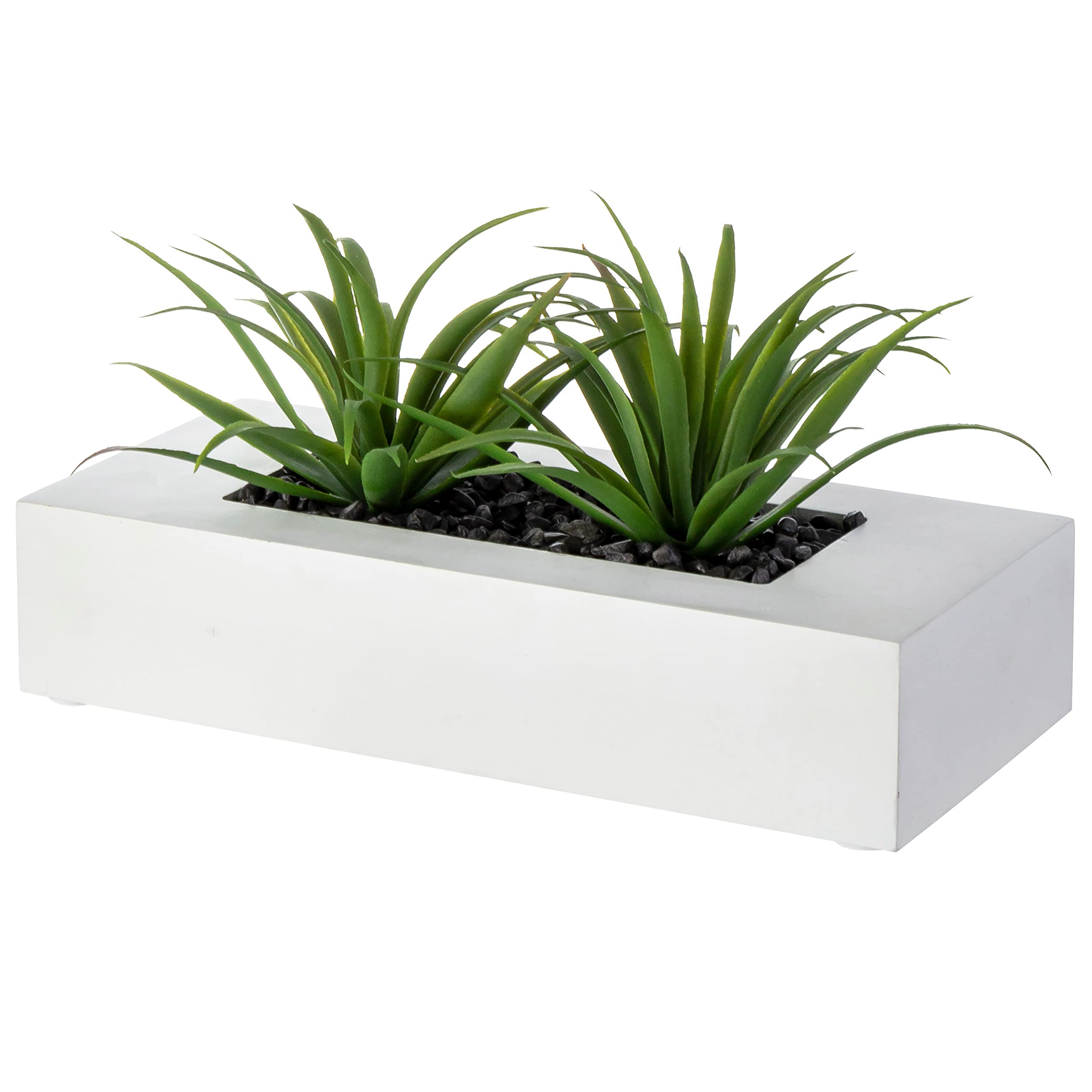 Photo 1 of MyGift 10 Inch Artificial Grass Fake Plants in White Rectangular Wood Planter - Faux Plants Indoor for Tabletop Centerpiece Décor