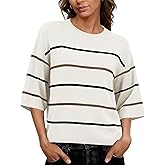 Lomon Womens Sweaters Dressy Casual 3/4 Length Sleeve Sweater Crewneck Lightweight Knit Tops Loose fit