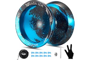 WATIEOBOO Yo yo W21 Responsive Yoyo for Beginners, Finger Spin YOYO, Professional Unresponsive yo-yo for Adults Metal Trick Yo yo with YO-YO Bearing Kit 10 Strings, Case & Gloves (W21-Black and Blue)