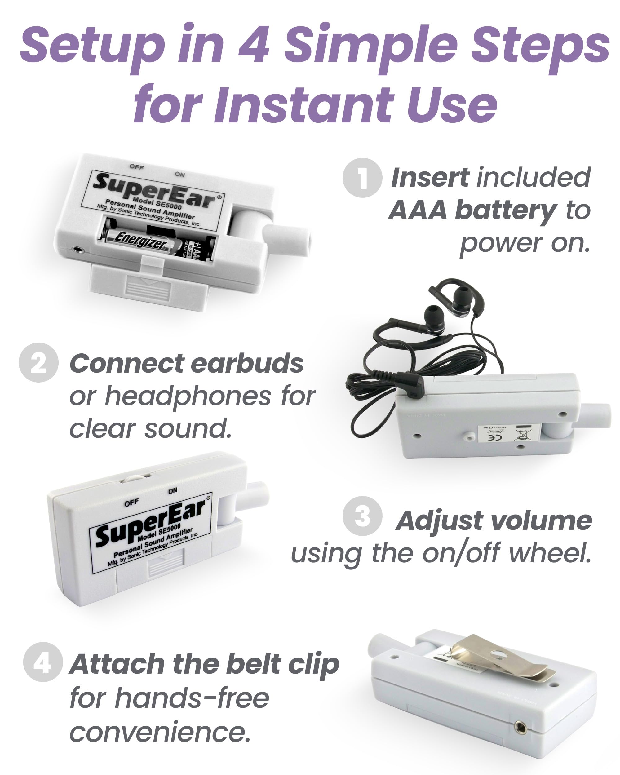SuperEar Model SE5000 (PSAP) for Seniors - Hearing Amplifiers for Seniors, Super Ear Personal Sound Amplifier, Sound Amplifier Listening Device and Audio Accessories in 50dB Ambient Sounds Increase