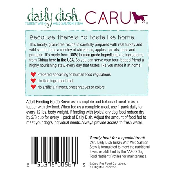 CARU DAILY DISH TURKEY WITH WILD SALMON STEW, NATURAL ADULT WET DOG FOOD WITH REAL CHUNKS OF TURKEY AND WILD SALMON, WITH ADDED VITAMINS AND MINERALS, NON-GMO INGREDIENTS (12.5 OZ)