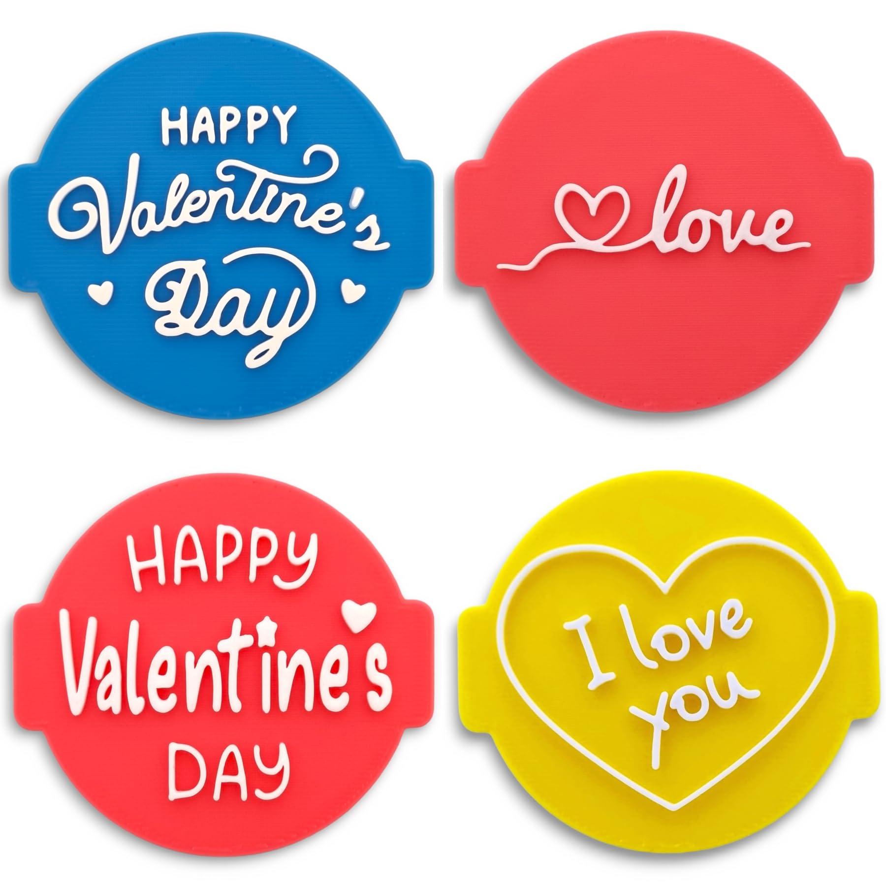 Happy Valentines Day (Set of 4 Stamps) Embosser Stamp for Fondant, Icing, Cupcake, Cake, Biscuits, Decoration