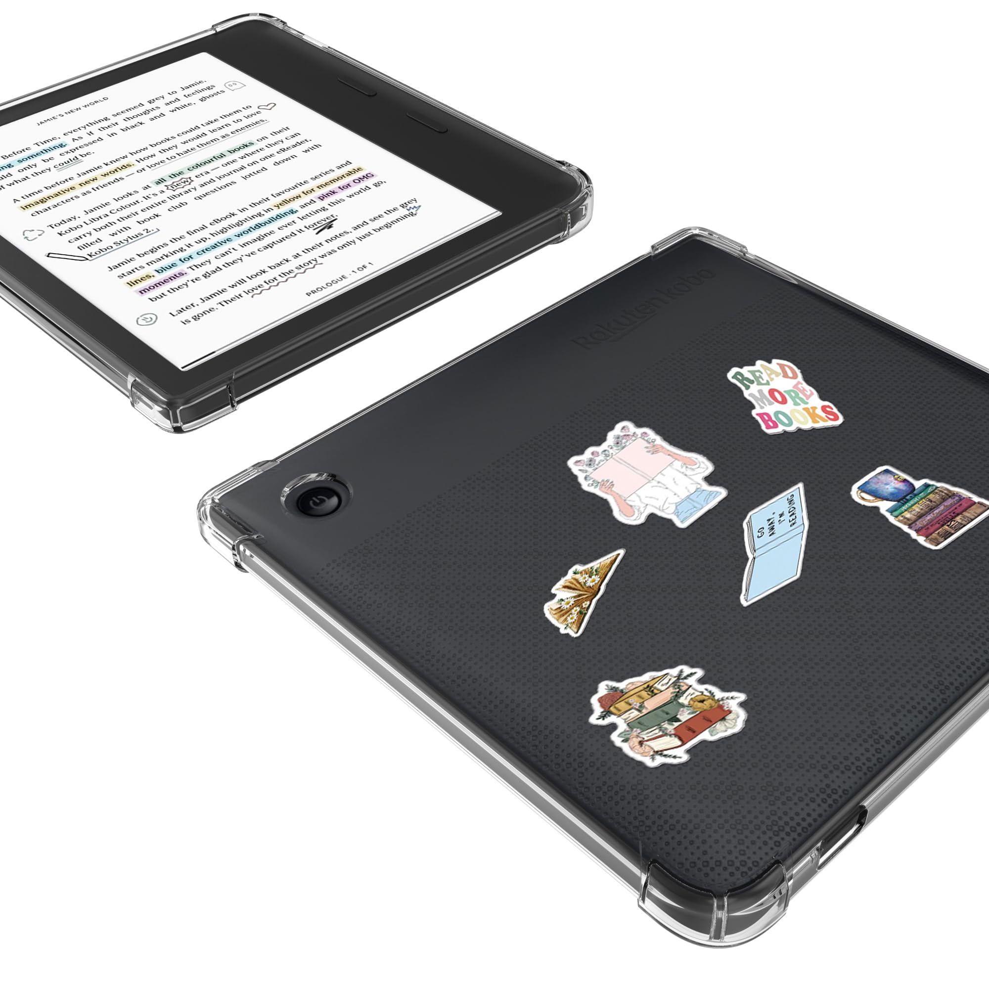 Clear Case for 7 inch Kobo Libra Colour/Kobo Libra 2 eReader/2in 1 Case with 50 Stickers,Lightweight and Scratch-Proof Silicone Back Cover