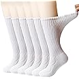 +MD 4 & 6 Pairs Bamboo Diabetic Crew Socks, Non-Binding Loose Fit for Women & Men, Soft Cushioned Sole Moisture Wicking